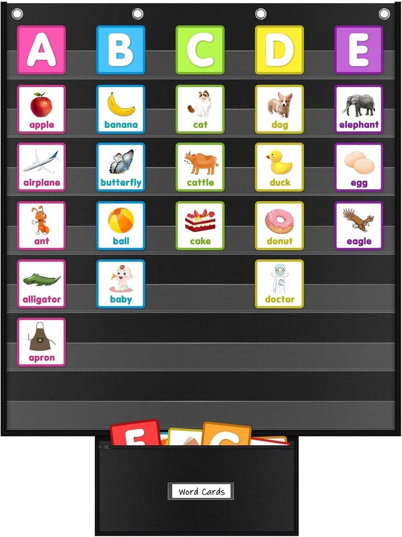 ALSLEA Standard Pocket Chart for Classroom 28"x28" Large 7 Pocket Charts with Card Storage Bag Sentence Strip Holder for Word Wall, Sight Words, Cards, Calendar, Daily Visual Schedule (Black) - Image 1